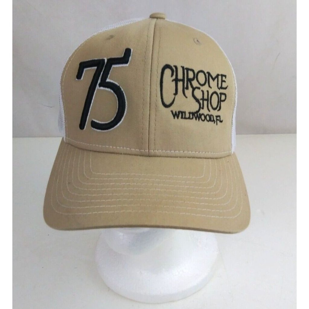 75 Chrome Shop Wildwood, Fl Mesh Back Beige Embroidered Snapback Baseball Cap